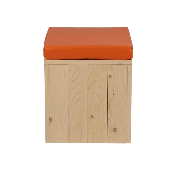 Pouf Eco Bois 40x40x40 Coussin Blanc - Unité