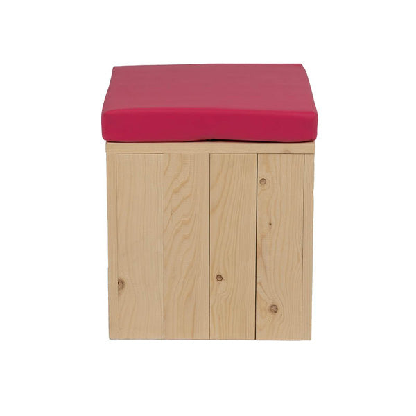 Pouf Eco Bois 40x40x40 Coussin Blanc - Unité