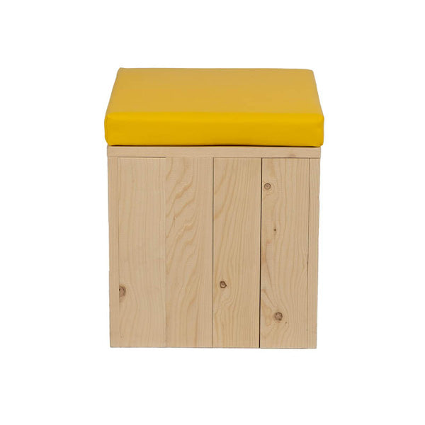 Pouf Eco Bois 40x40x40 Coussin Blanc - Unité